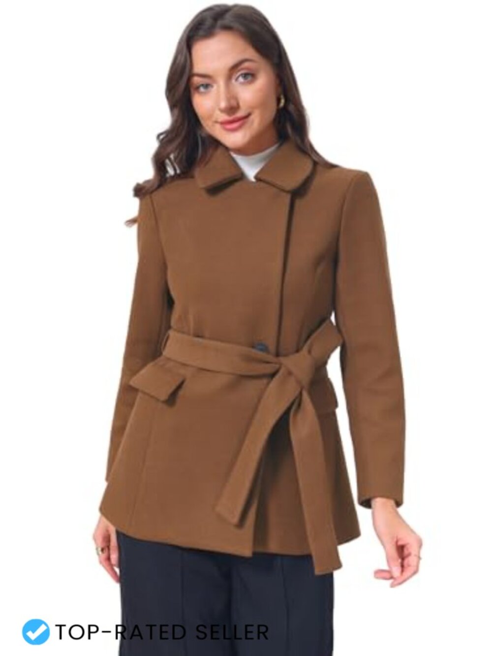 Allegra K Women's Winter Short Pea Coat Peter Pan Collar Overcoat Jacket